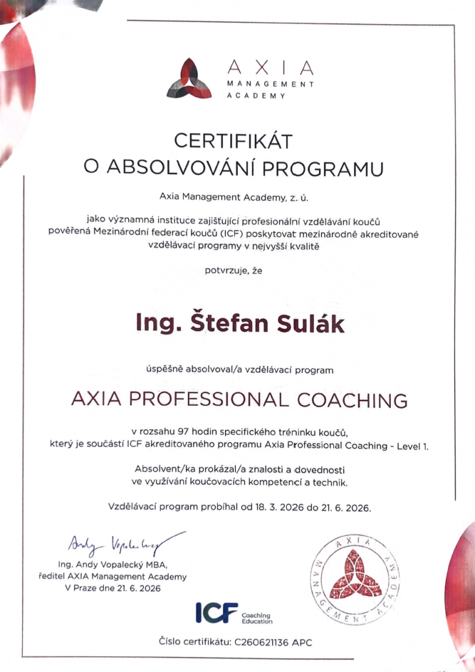 Certifikát Axia Management Academy